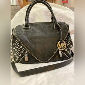 Michael Kors Black Leather Satchel with Silver Hardware